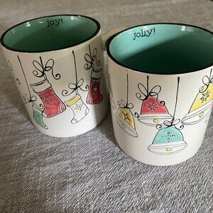 Spectrum Ceramic Holiday Stocking & Bell Embossed Mugs 20 ounces Set of 2
